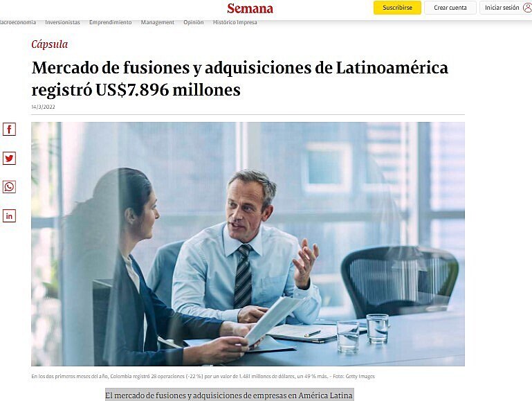 Mercado de fusiones y adquisiciones de Latinoamrica registr US$7.896 millones